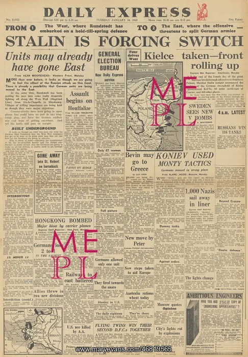 : Daily Express front page Red Army capture Kielce : Daily Express front page Red Army capture Kielce
