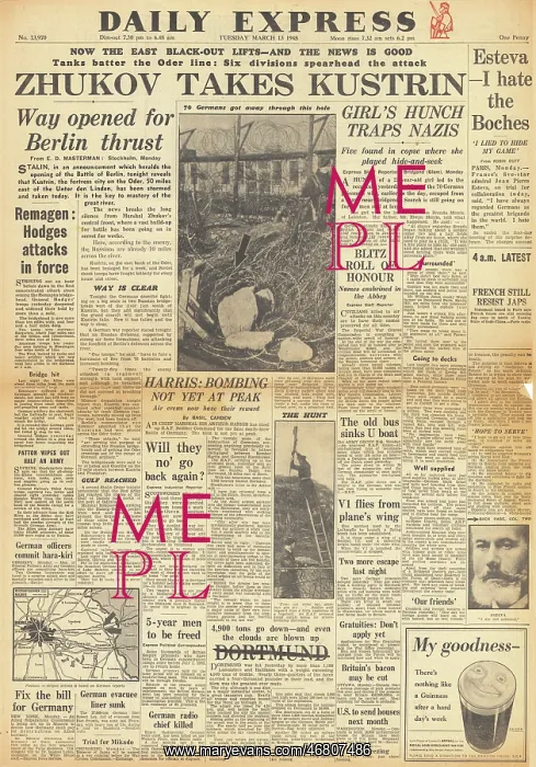 : Daily Express front page Red Army capture Kustrin : Daily Express front page Red Army capture Kustrin