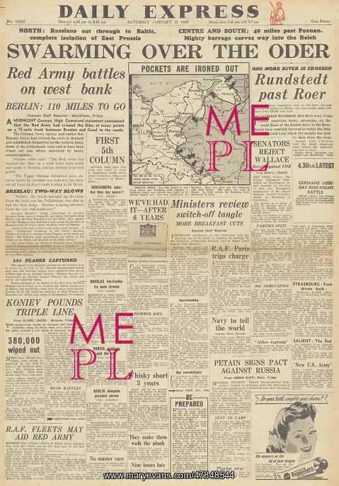 : Daily Express front page Red Army cross the Oder : Daily Express front page Red Army cross the Oder