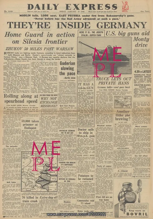 : Daily Express front page Red Army enter Germany : Daily Express front page Red Army enter Germany