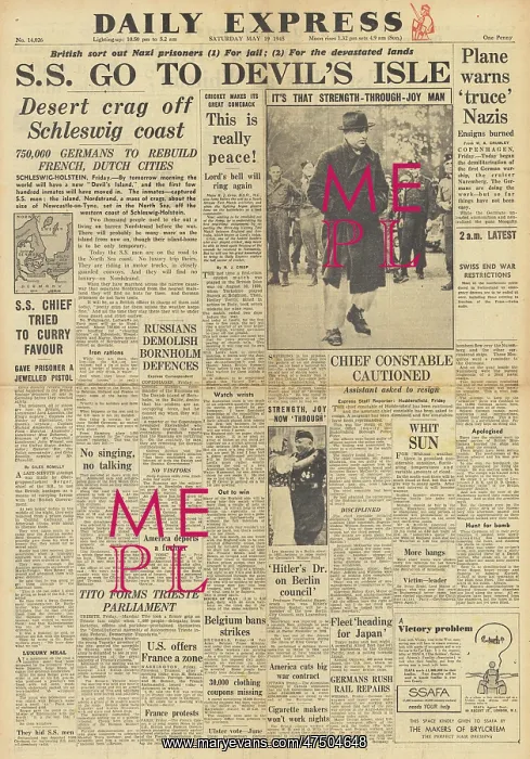 : Daily Express front page Robert Ley in captivity : Daily Express front page Robert Ley in captivity