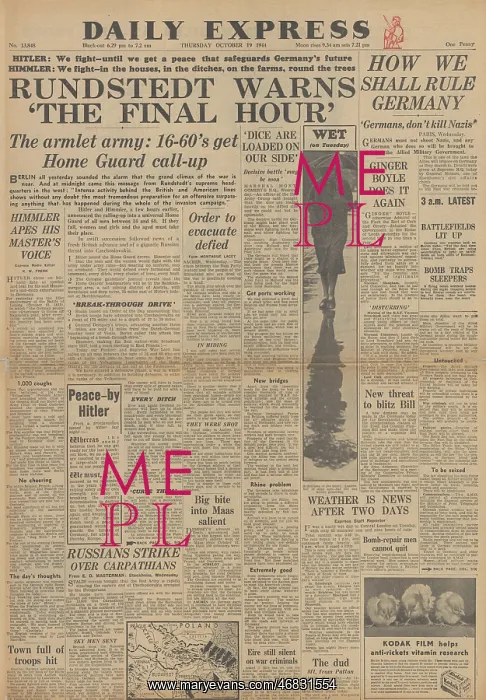 : Daily Express front page Runstedt warns of Final Hour : Daily Express front page Runstedt warns of Final Hour