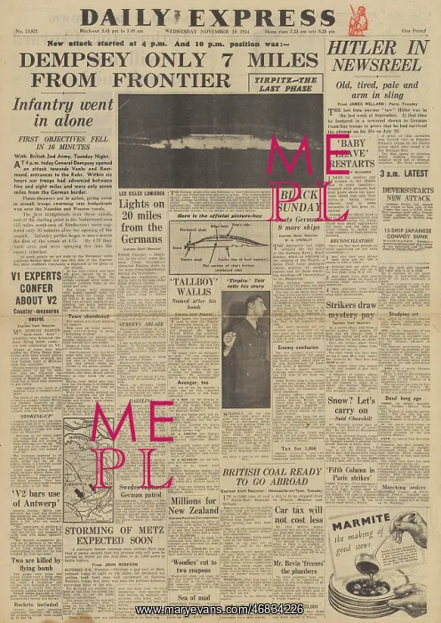 : Daily Express front page Sinking of the Tirpitz : Daily Express front page Sinking of the Tirpitz