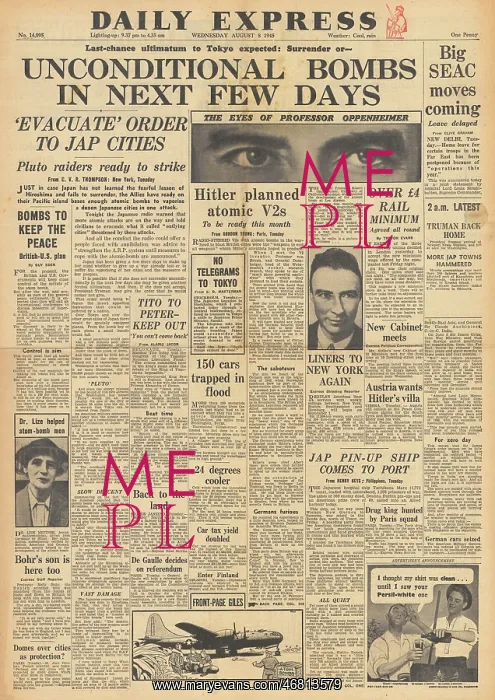 : Daily Express front page Threat of more atom bombs : Daily Express front page Threat of more atom bombs