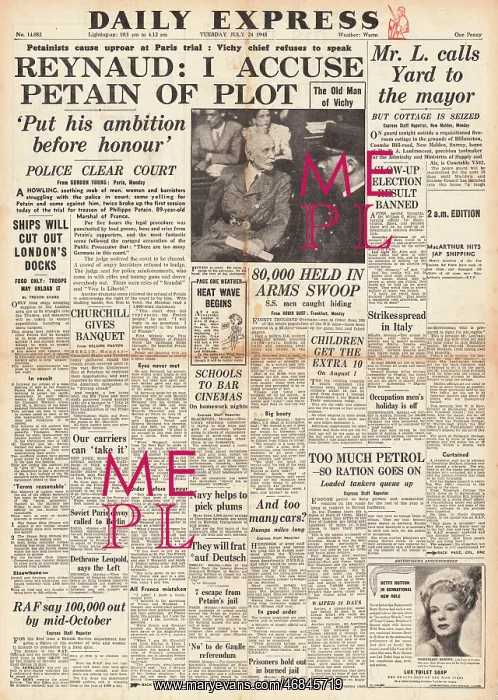  : Daily Express front page Trial of Marshal Petain