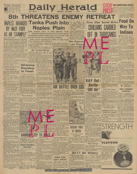 : Daily Herald front page Allied drive for Rome : Daily Herald front page Allied drive for Rome