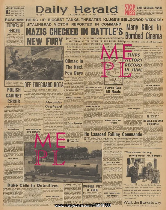 : Daily Herald front page Battle of Kursk : Daily Herald front page Battle of Kursk
