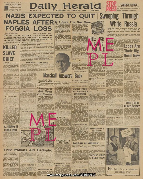 : Daily Herald front page Battle for Naples : Daily Herald front page Battle for Naples