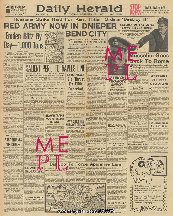 : Daily Herald front page Battle for Naples : Daily Herald front page Battle for Naples