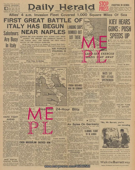 : Daily Herald front page Battle for Naples : Daily Herald front page Battle for Naples
