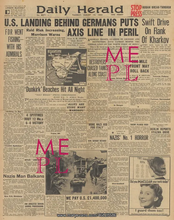 : Daily Herald front page Battle for Sicily : Daily Herald front page Battle for Sicily