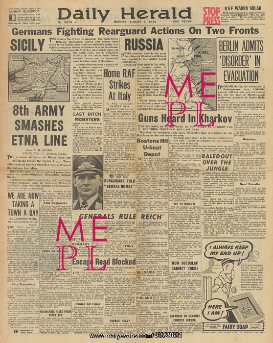 : Daily Herald front page Battle for Sicily : Daily Herald front page Battle for Sicily