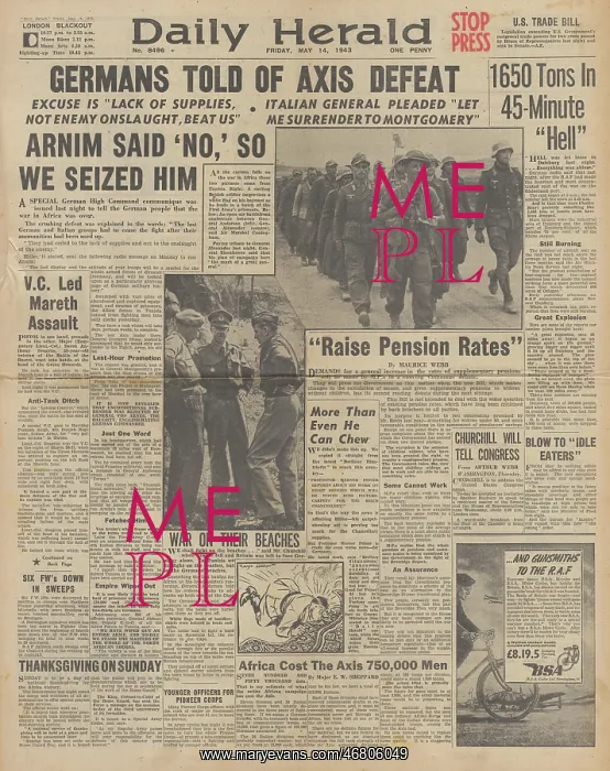 : Daily Herald front page Capture of General von Arnim : Daily Herald front page Capture of General von Arnim