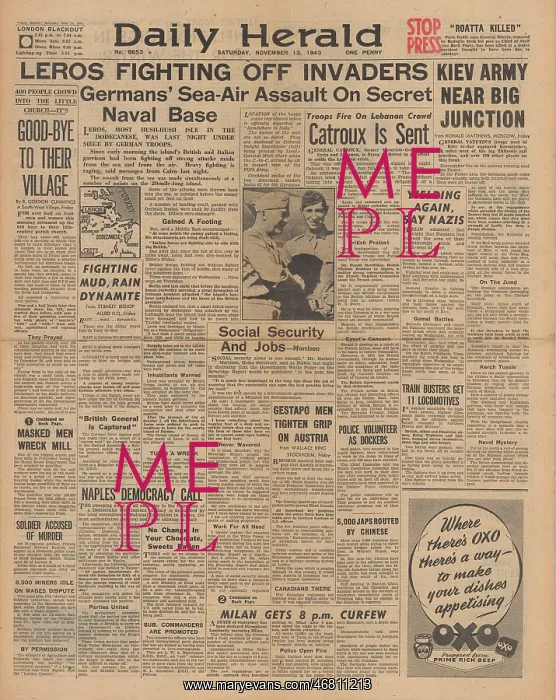 : Daily Herald front page German attack on Leros : Daily Herald front page German attack on Leros