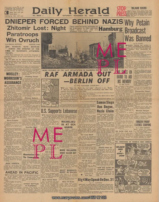 : Daily Herald front page RAF bomb Berlin : Daily Herald front page RAF bomb Berlin