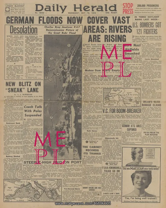 : Daily Herald front page RAF Dambuster raids : Daily Herald front page RAF Dambuster raids