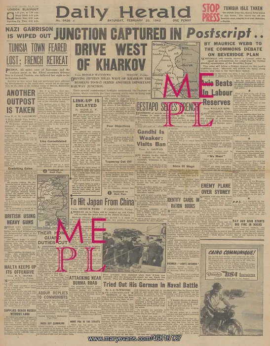 : Daily Herald front page Red Army advance on Eastern Front : Daily Herald front page Red Army advance on Eastern Front