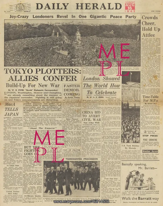 : Daily Herald front page Surrender of Japan : Daily Herald front page Surrender of Japan