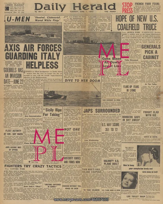 : Daily Herald front page U Boat war : Daily Herald front page U Boat war