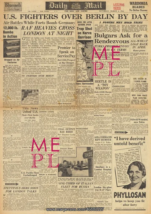 : Daily Mail front page US Air Force bomb Berlin : Daily Mail front page US Air Force bomb Berlin