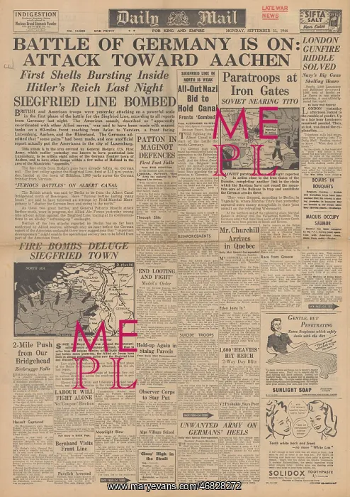 : Daily Mail front page Allied advance on Aachen : Daily Mail front page Allied advance on Aachen