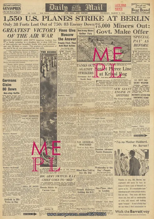 : Daily Mail front page Allied bombers attack Berlin : Daily Mail front page Allied bombers attack Berlin