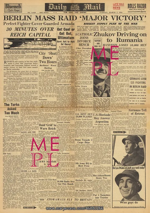 : Daily Mail front page Allied bombers attack Berlin : Daily Mail front page Allied bombers attack Berlin