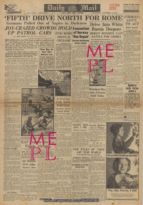 : Daily Mail front page Allied drive for Rome : Daily Mail front page Allied drive for Rome