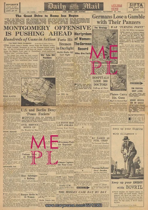 : Daily Mail front page Allied offensive over River Sangro : Daily Mail front page Allied offensive over River Sangro