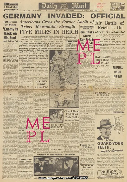 : Daily Mail front page Allied troops invade Germany : Daily Mail front page Allied troops invade Germany
