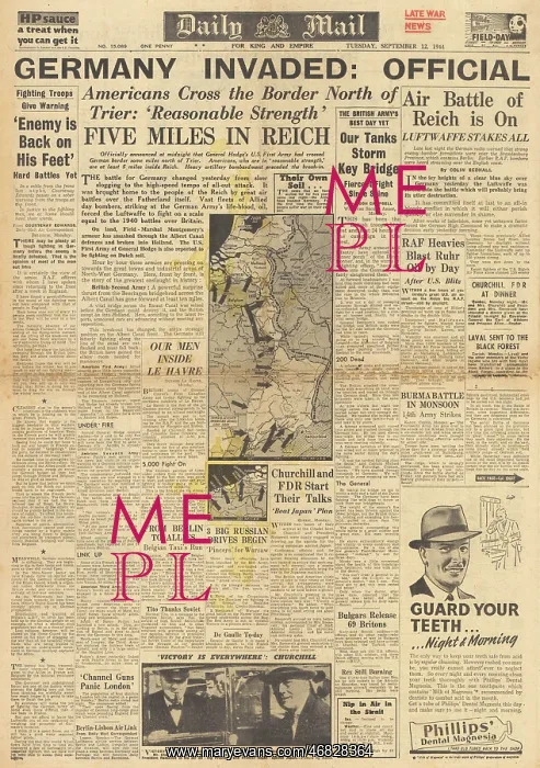 : Daily Mail front page Allied troops invade Germany : Daily Mail front page Allied troops invade Germany