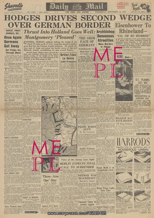 : Daily Mail front page Allied troops invade Germany : Daily Mail front page Allied troops invade Germany