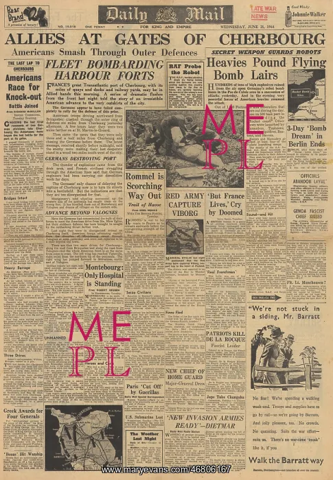 : Daily Mail front page Allies advance on Cherbourg : Daily Mail front page Allies advance on Cherbourg