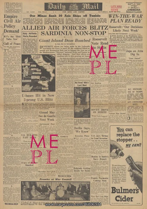 : Daily Mail front page Allies attack Sardinia : Daily Mail front page Allies attack Sardinia