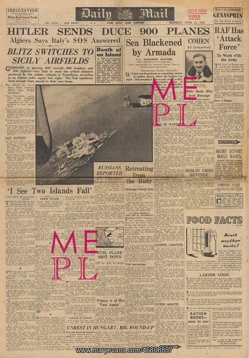: Daily Mail front page Allies bomb Sicily : Daily Mail front page Allies bomb Sicily