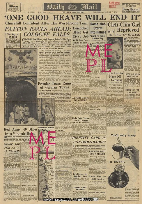: Daily Mail front page Allies capture Cologne : Daily Mail front page Allies capture Cologne