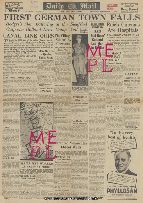 : Daily Mail front page Allies capture Roetgen : Daily Mail front page Allies capture Roetgen