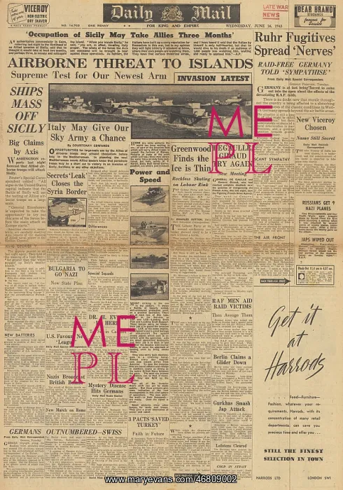 : Daily Mail front page Allies prepare to invade Sicily : Daily Mail front page Allies prepare to invade Sicily