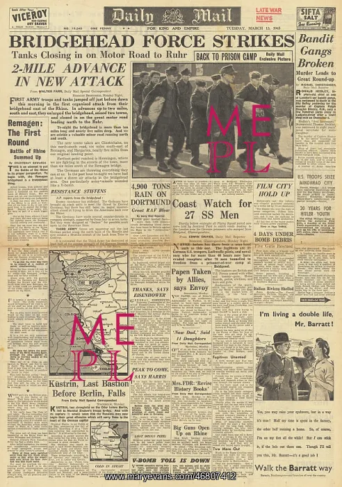 : Daily Mail front page Allies on the Rhine : Daily Mail front page Allies on the Rhine