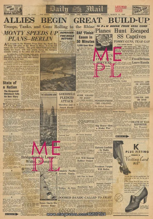 : Daily Mail front page Allies on the Rhine : Daily Mail front page Allies on the Rhine
