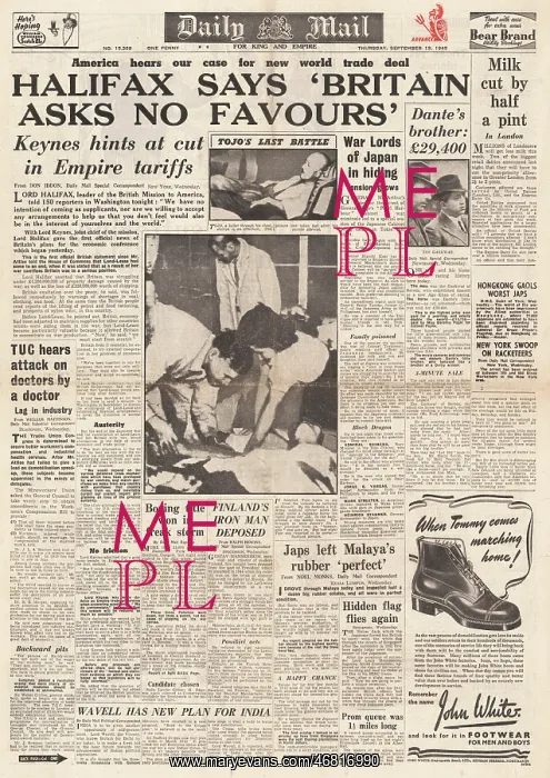 : Daily Mail front page Attempted suicide of Tojo : Daily Mail front page Attempted suicide of Tojo