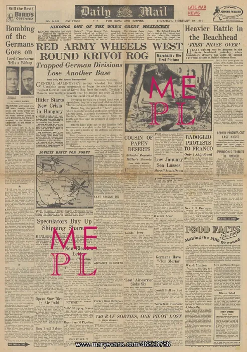 : Daily Mail front page Battle for Anzio : Daily Mail front page Battle for Anzio