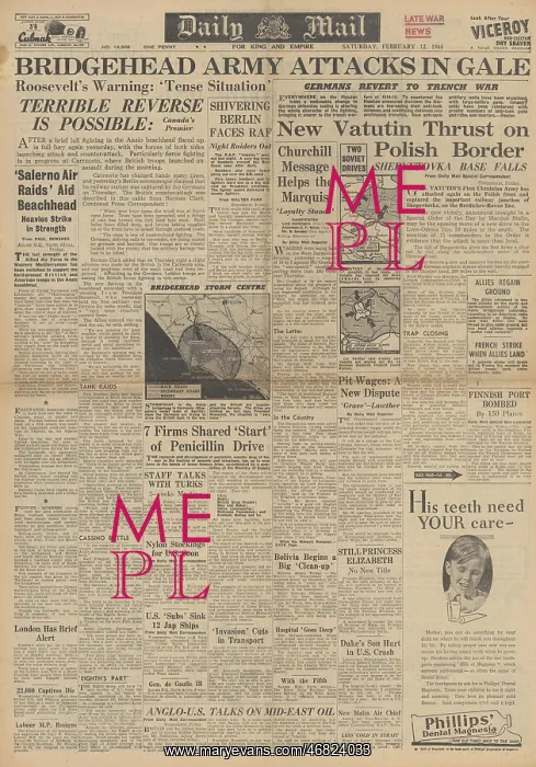 : Daily Mail front page Battle for Anzio beachhead : Daily Mail front page Battle for Anzio beachhead