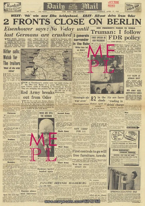 : Daily Mail front page Battle for Berlin : Daily Mail front page Battle for Berlin