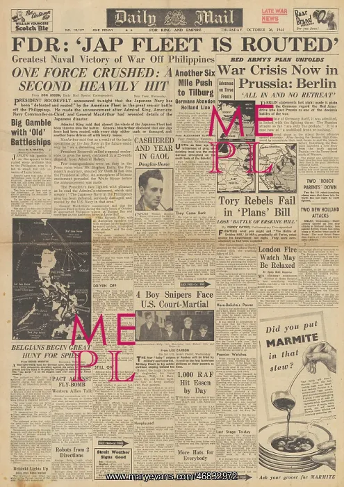 : Daily Mail front page Battle of Leyte Gulf : Daily Mail front page Battle of Leyte Gulf