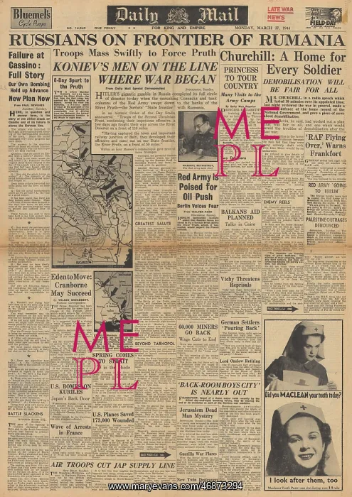 : Daily Mail front page Battle of Monte Cassino : Daily Mail front page Battle of Monte Cassino