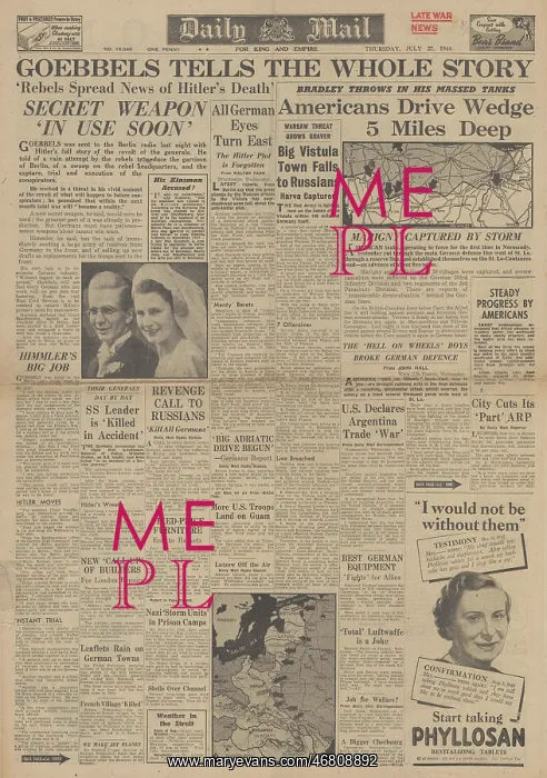 : Daily Mail front page Battle for Normandy : Daily Mail front page Battle for Normandy