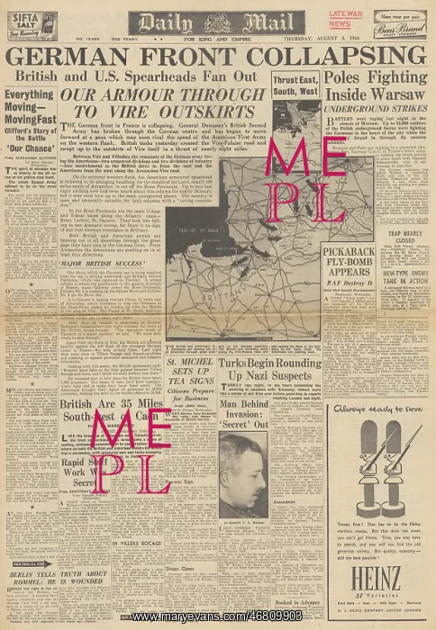 : Daily Mail front page Battle for Normandy : Daily Mail front page Battle for Normandy