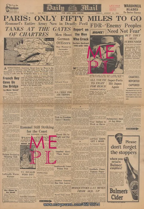 : Daily Mail front page Battle for Normandy : Daily Mail front page Battle for Normandy