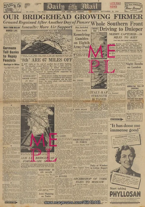 : Daily Mail front page Battle for Salerno : Daily Mail front page Battle for Salerno